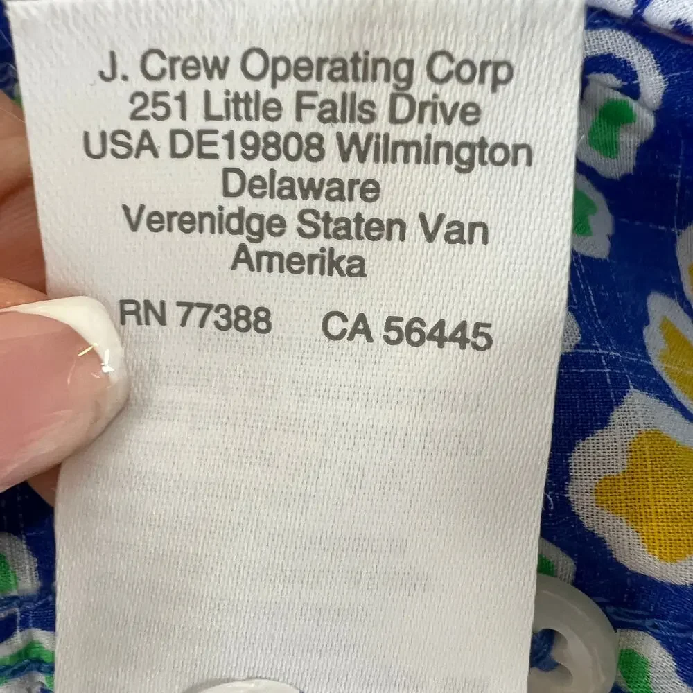 NWT J. Crew Slub Cotton Shirt Camp Collar Blue Floral Print Short Sleeve Size M
